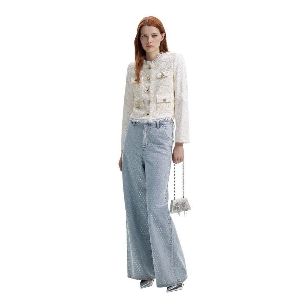 NWT Self-Portrait Blue Rhinestone Wide-Leg Jeans Size 27